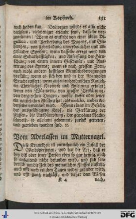 Vom Aderlassen im Mutternagel - Vom Aderlassen in der Colic.