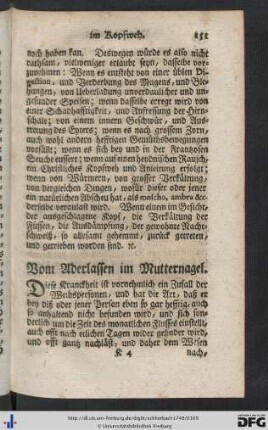 Vom Aderlassen im Mutternagel - Vom Aderlassen in der Colic.