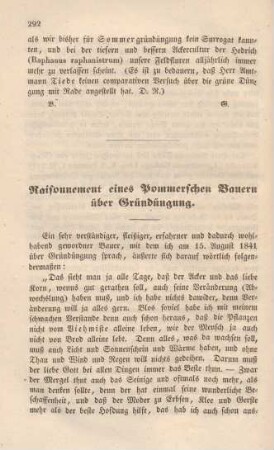 Raisonnement eines Pommerschen Bauern über Gründüngung.