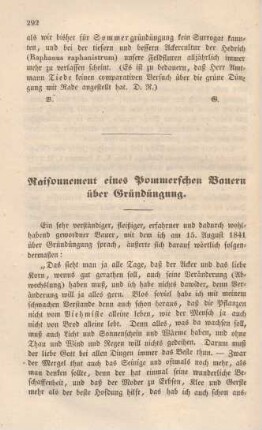 Raisonnement eines Pommerschen Bauern über Gründüngung.