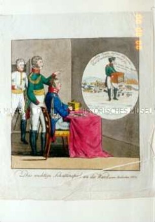 Napoleon-Karikatur: Das wichtige Schattenspiel an der Wand.