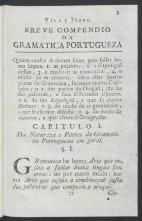 Capítulo I. - Da Natureza e Partes da Gramatica Portugueza em geral.