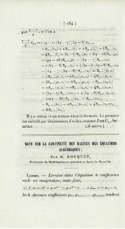 Note sur la continuité des racines des équations algébriques.