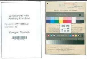 Entnazifizierung Elisabeth Kloetgen , geb. 28.09.1915 (Schulhelferin)
