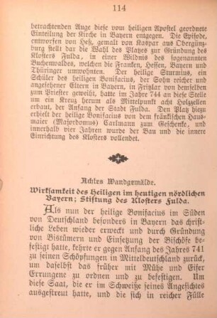 Achtes Wandgemälde. Wirksamkeit des Heiligen im heutigen nördlichen Bayern; Stiftung des Klosters Fulda.