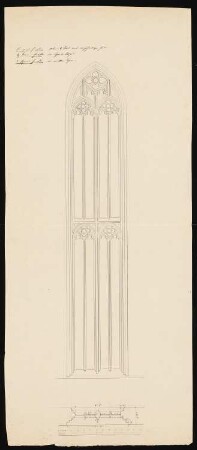 Pfarrkirche St. Marien, Prenzlau Umbau: Detailzeichnung Fenster, Grundriss mit Maßangaben