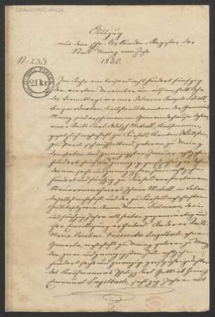 Auszug aus dem Ehe-Urkunden-Register der Stadt Mainz : 12.11.1850
