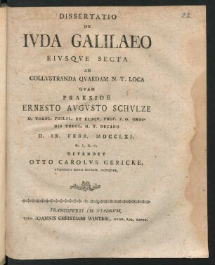 Dissertatio De Ivda Galilaeo Eivsqve Secta Ad Collvstranda Quaedam N. T. Loca