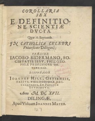 Corollaria Sex E Definitione Scientiae Ducta