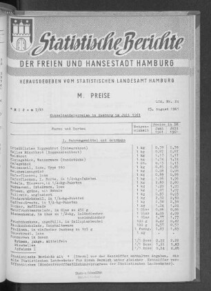 Einzelhandelspreise in Hamburg im Juli 1961 : Lfd. Nr. 24