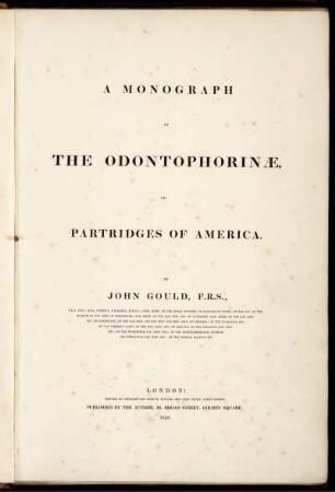A Monograph Of The Odontophorinae, Or Patridges Of America