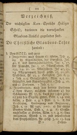 Verzeichniß, Der wichtigsten Kern- Sprüche Heiliger Schrift, ...