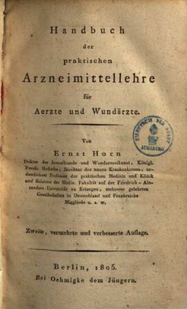 Handbuch der praktischen Arzneimittellehre für Ärzte und Wundärzte