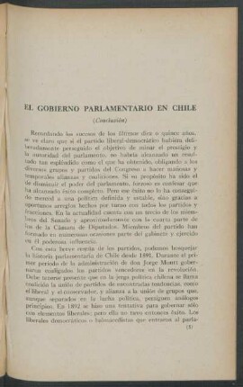 El gobierno parlamentario en Chile - (Conclusión)