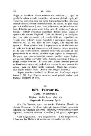 32. 1074. Februar 27. Carta investiturae.