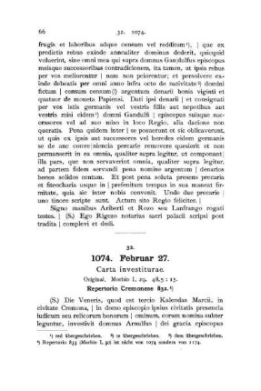 32. 1074. Februar 27. Carta investiturae.