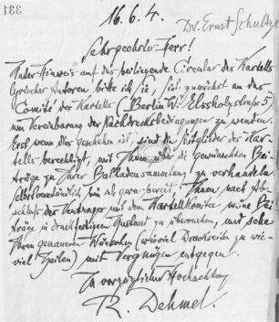 Brief an Ernst Schultze
