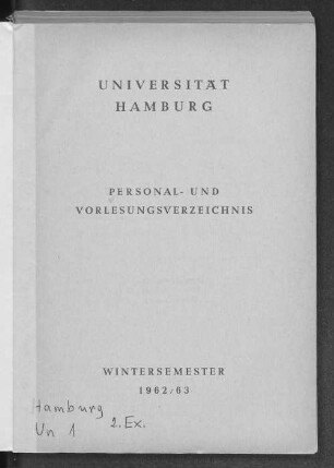 WS 1962/63: Personal- und Vorlesungsverzeichnis // Hamburgische Universität
