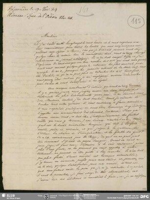 Eigenh. Brief von Eugène Burnouf an August Wilhelm von Schlegel, Paris, 22.09.1834