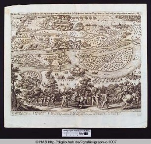 Wahre Delineation der Schwedischen Schantzen und Schiffbrücken bey Rheinau, und wie selbige von den Kayserischen eingenohmen worden. 1637