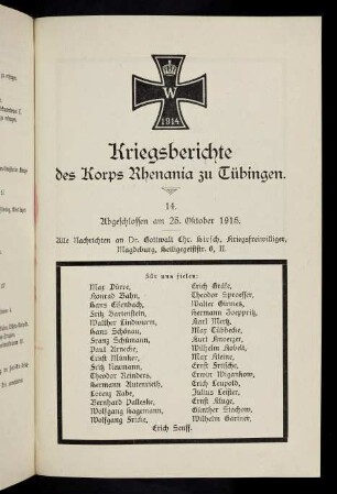 439-476, Kriegsbericht Nr. 14: 25. Oktober 1915