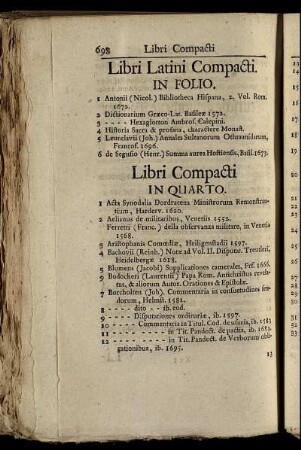 Libri Latini Compacti In Folio – Libri Compacti In Quarto