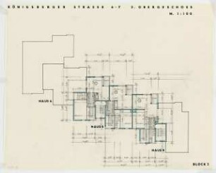Wohn- und Geschäftshaus Königsberger Straße 6-7, Berlin-Lichterfelde: Grundriss 3. Obergeschoss 1:100