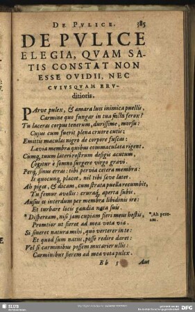 De Pulice Elegia, Quam Satis Constat Non Esse Ovidii, Nec Cuiusquam Eruditioris