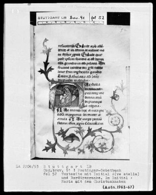 Gebetbuch des Konrad Peutinger — Initiale A (ve stella), darin Maria mit dem Christusknaben, Folio 52recto
