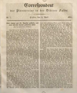Nr. 7. Fulda, den 1. April 1851.