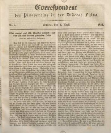 Nr. 7. Fulda, den 1. April 1851.