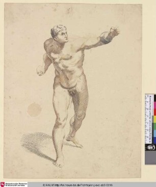 [Nackter Athlet nach vorn; Nude Athlete Throwing Weight]