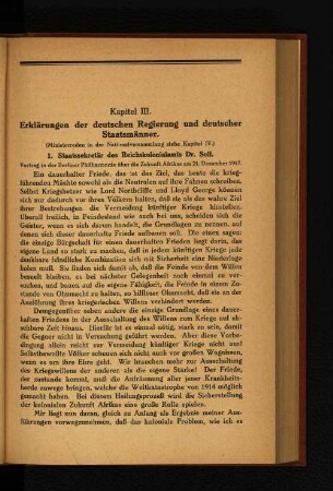 Kapitel III. Erklärungen der deutschen Regierung und deutscher Staatsmänner.