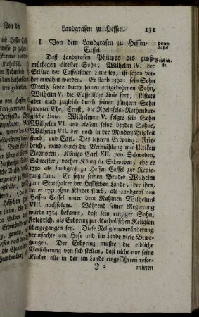 I. Von dem Landgrafen zu Hessen-Cassel.