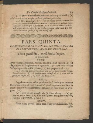 Pars Quinta. Consectarias Et Controversias Appertinentes Maxime Exhibens.
