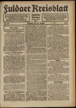 Erste Ausgabe vom Samstag, den 30. August 1919.