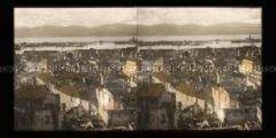 Blick über die zerstörte Stadt zum Hafen, Messina