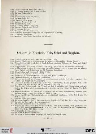 Arbeiten in Elfenbein, Holz, Möbel und Teppiche (Nr. 1039-1120)