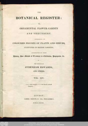 14: The Botanical register : consisting of coloured figures of exotic plants