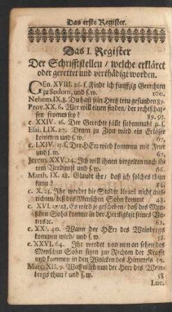 Das I. Register Der Schrifftstellen/ welche erkläret oder gerettet und verthädigt worden.