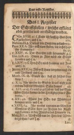 Das I. Register Der Schrifftstellen/ welche erkläret oder gerettet und verthädigt worden.