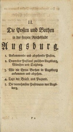 II. Die Posten und Bothen in der freyen Reichsstadt Augsburg.
