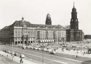 Dresden-Altstadt. Altmarkt mit Wohn- und Geschäftshäusern (Nr. 2-6) und Kreuzkirche