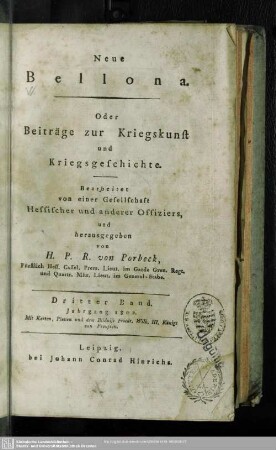 3.1802: Neue Bellona oder Beyträge zur Kriegskunst und Kriegsgeschichte