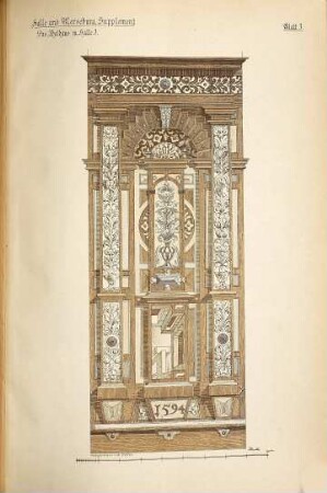 Deutsche Renaissance : eine Sammlung von Gegenständen der Architektur, Decoration und Kunstgewerbe in Original-Aufnahmen, Bd. 7. Abt. VII, Merseburg und Halle (Schluß); Abt. X, Zürich und Weltingen (Schluß); Abt. LI, Torgau (Schluß); Abt. LIII, Breslau und andere schlesische Orte (Schluß); Abt. LV, Bern; Abt. LVI, Schloss Leitzkau; Abt. LVII, Frankfurt a.M., Offenbach, Hanau und Umgebung; Abt. LVIII, Rudolstadt, Saalfeld und Coburg; Abt. LIX, Mecklenburg: Rostock, Doberau und Toitenwinkel; Abt. LX, Ostfriesland: Emden, Norden und Jever; Abt. LXI, Marburg; Abt. LXII, Werrathal, Lahnthal u. Westfalen