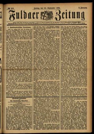Ausgabe vom Freitag, den 23. September 1892.