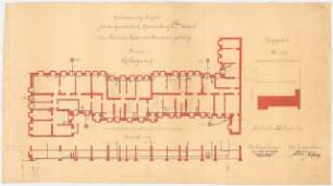 Siedlung Haeselerstraße, Berlin-Charlottenburg: Block 10, Haeselerstraße 14a-c: Entwässerung, Grundriss KG 1:100, Lageplan 1:500