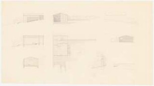 Friedhof, Holzhausen (?): Kapelle: Grundriss, Aufrisse, Schnitt 1:100