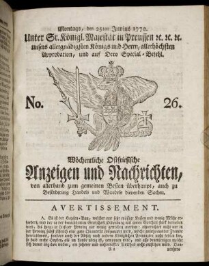 No. 26. Montags, den 25ten Junius 1770.