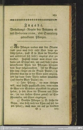 Verhaltens-Regeln bey Anlegung eines Herbarium vivum, oder Sammlung getrockneter Pflanzen